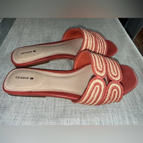 Birdies Shoes - Birdies Red and Cream Woven Slide Sandals